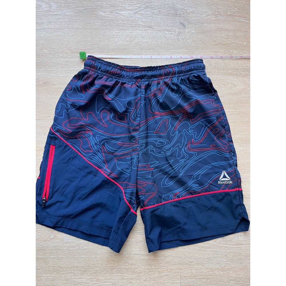 Reebok Athletic Shorts Boys XL 14/16 Blue Red Abstract Print Stretch Running